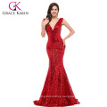 Grace Karin de moda de cuello en V profundo brillante rojo cequis vestido de noche CL6052-3 #